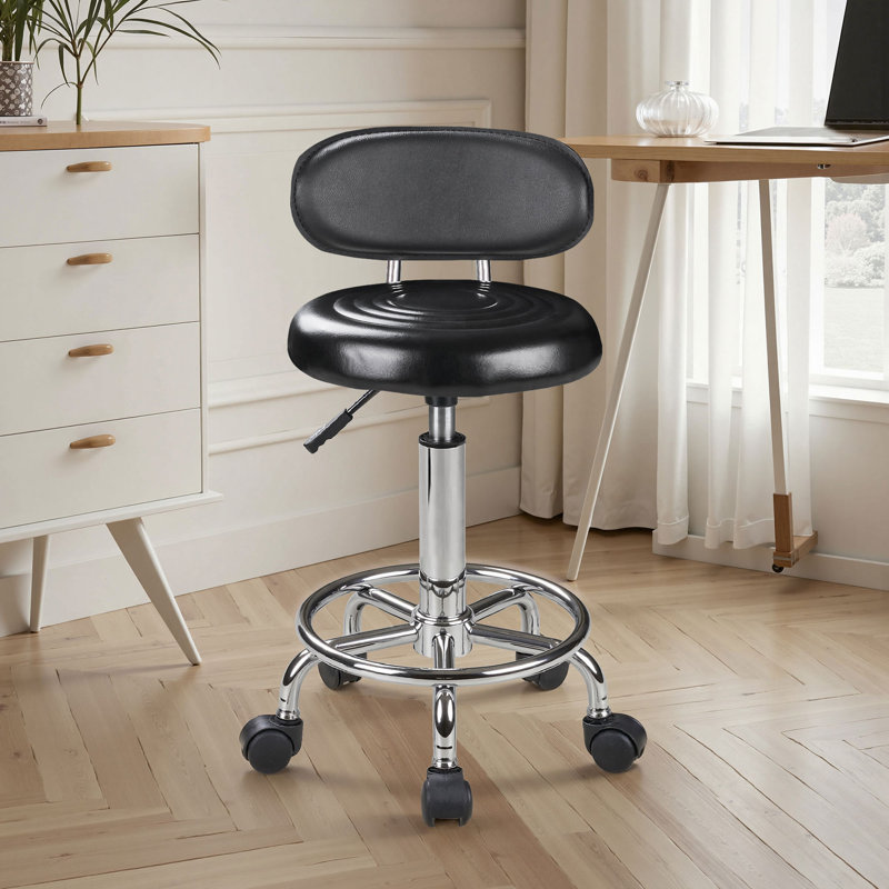 Tabouret pivotant rond en cuir noir Pu, Noir
