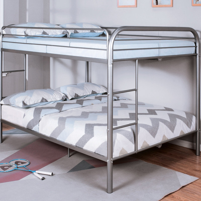 Lit double superposé au-dessus en métal au design contemporain avec cadre argenté et peu encombrant