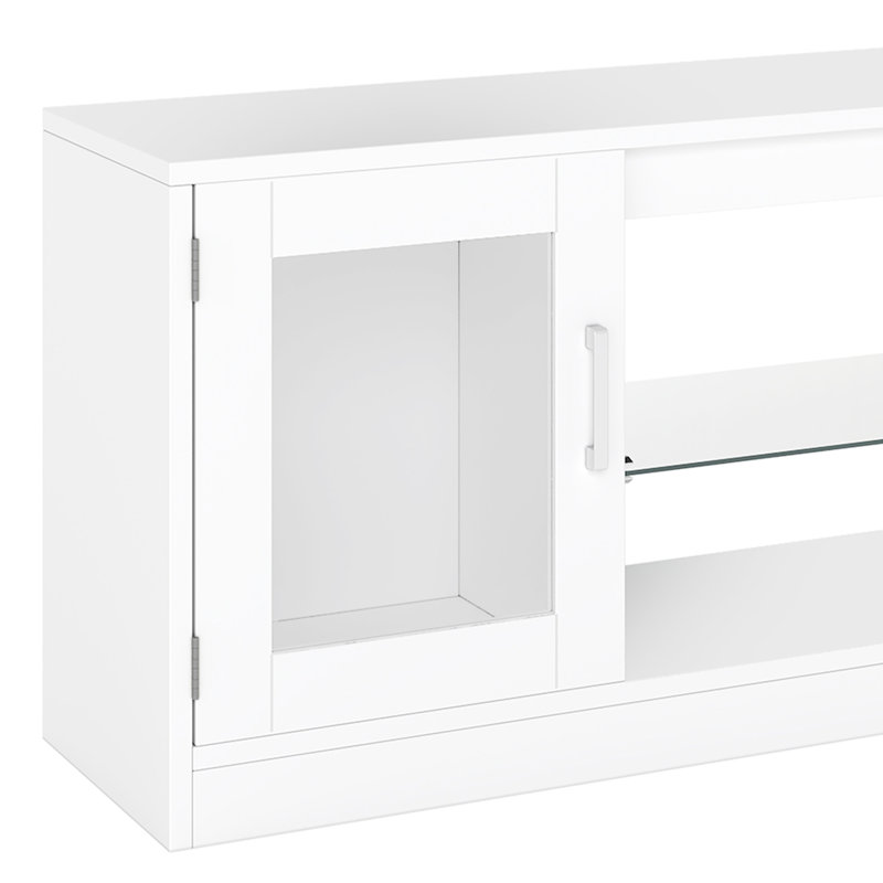 LED TV Unit for TVs up to 65 Inch, TV Cabinet , Gaming Entertainment Center with Adjustable Glass Shelf, White