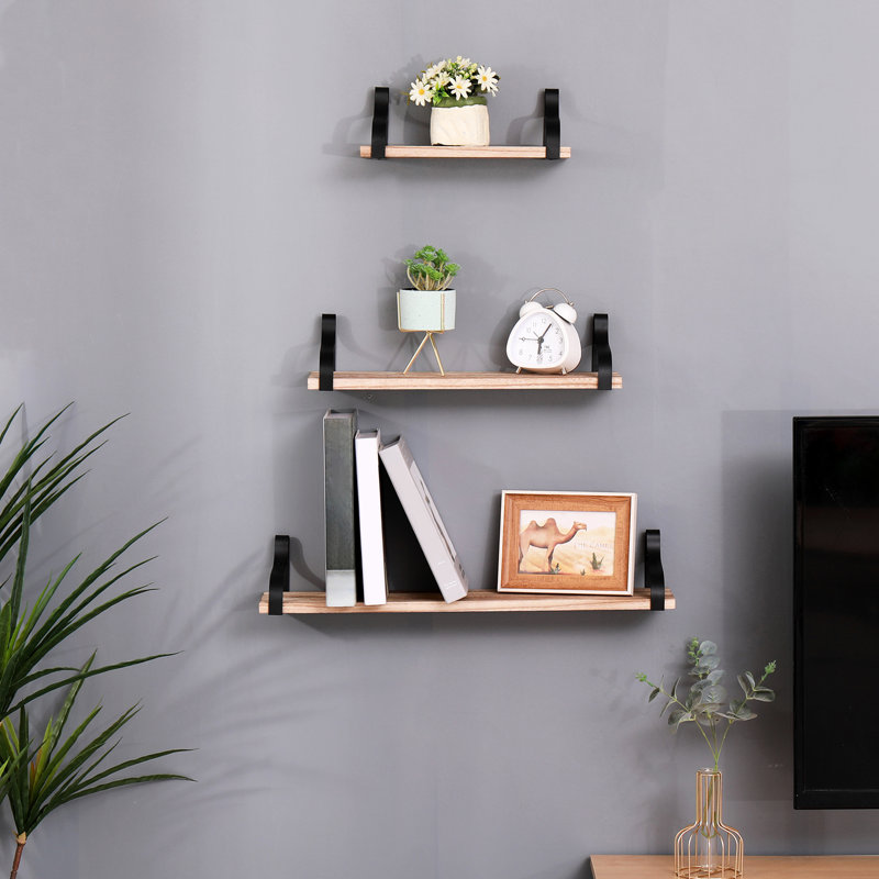 3 Natural Wood Mounted Shelf - Decorate Bedroom, Living Room, Kitchen, Bathroom With Ease Wall Shelves Of 3 Transform Your