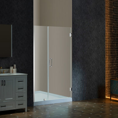 Porte de douche à charnière pivotante simple sans cadre l 46-47 "x H 76", verre trempé transparent brisé de 3/8 po (10 mm) d'épaisseur