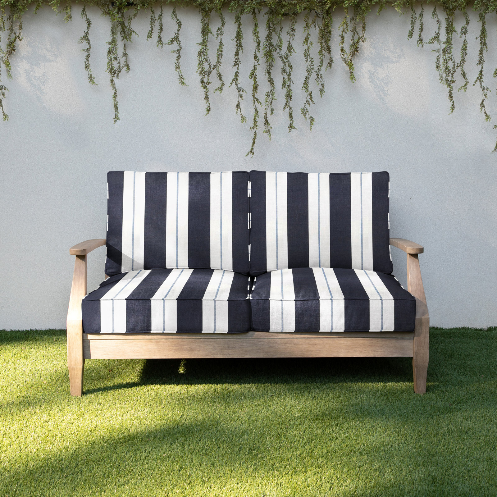 Deana Sunbrella® Seat and Back Cushion, Navy Stripe Sunbrella®, 23" W x 23.5" D