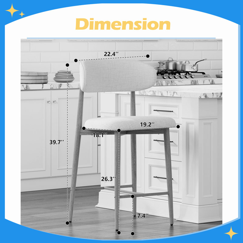 Ensemble de 4 tabourets de bar à hauteur de comptoir, tabourets de bar rembourrés avec pieds en métal pour îlot de cuisine