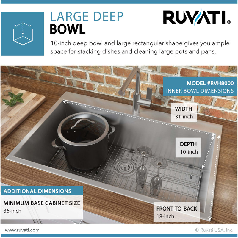 Tirana 33" L x 22" W Drop-in Kitchen Sink