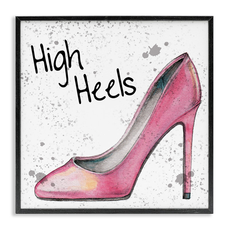 Art à giclée rose à talons hauts par Levison Design, H 12 po x l 12 po, Giclée encadrée noir minuit