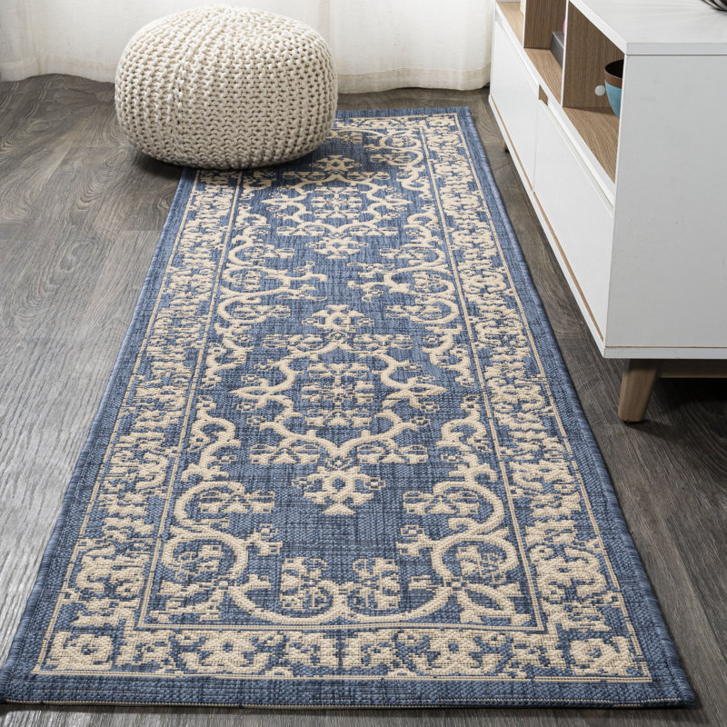 Galon Filigree Blue/Beige Indoor/Outdoor Rug, Runner 2'2" x 8'