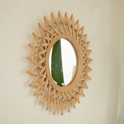 24'' Solana Mirror, Wall-Mounted Bamboo Artistry Circle Mirror With Hemp, Irregular Shape, Suitable For Bathroom, Bedroom, Living Room, Entryway, Etc.