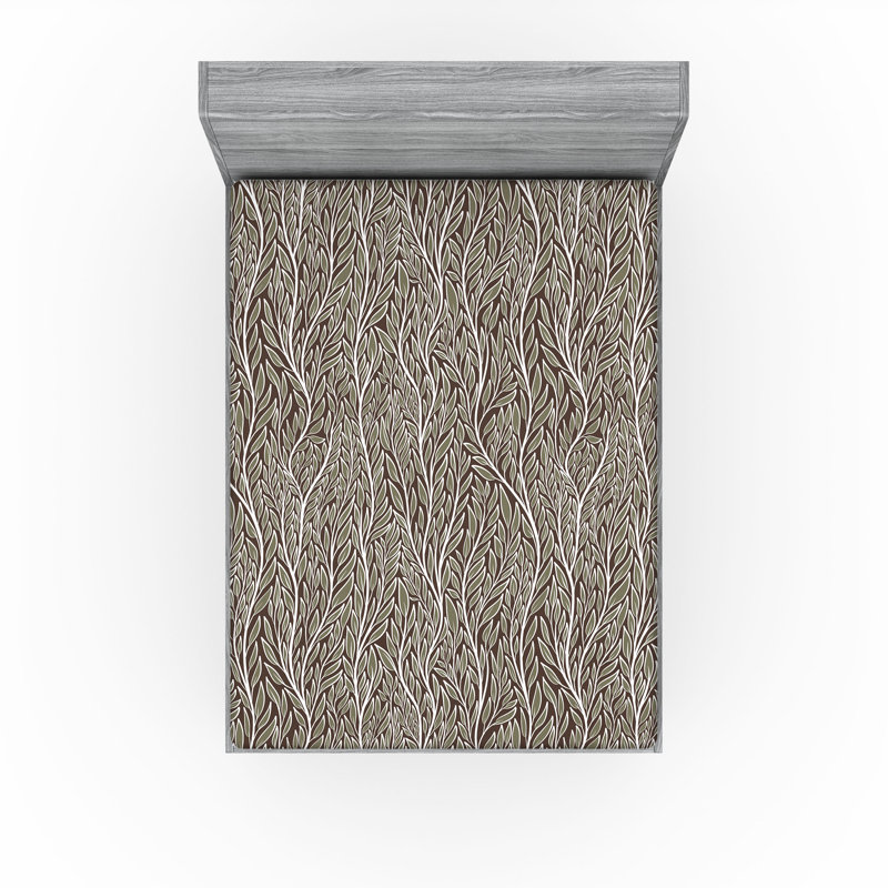 Drap-housse Ambesonne, Vert paon, blanc, terre d'ombre / floral, Drap-housse très grand californien