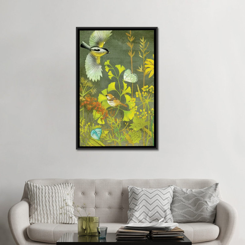 " Birding II " by Chariklia Zarris, 26" H x 18" W x 1.5" D, Black Framed Canvas, No Matte