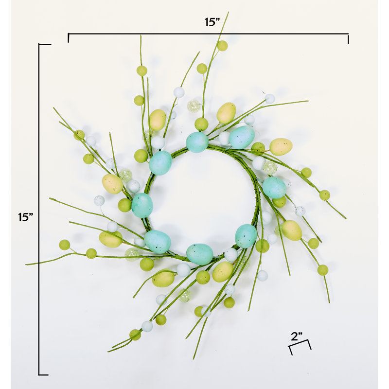 15" Artificial Easter Eggs and Berries Wreath, 15" x 15"