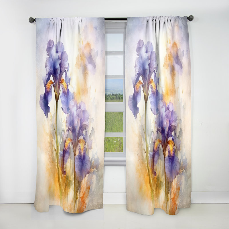 Brentview Purple Yellow Impression Of Iris - Traditional Curtain - Velvet Room Darkening - 1 Panel, 52" W x 63" L