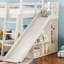 Lit superposé simple au dessus d'un lit double en bois massif avec tablettes, garde-robe et glissade-362480395-364566858