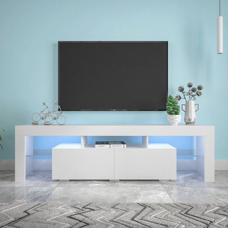Casey LED TV Stand with Adjustable Lights & Storage, White
