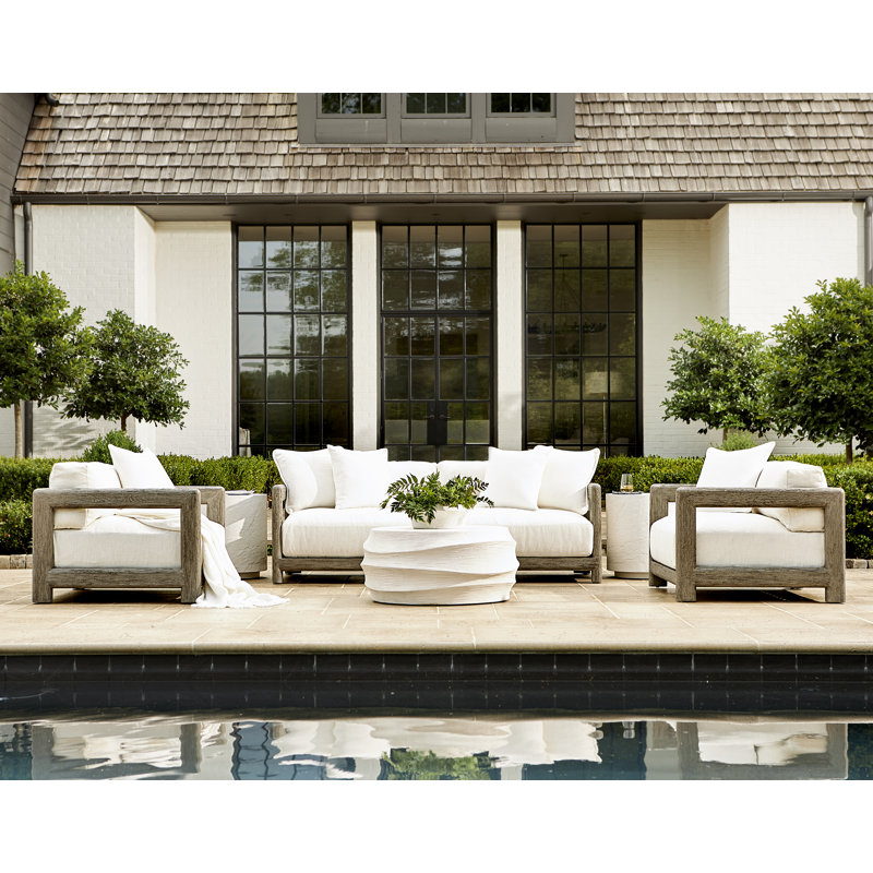 Montaigne Outdoor Teak Loveseat, Light Grey Vinyl 6503-010