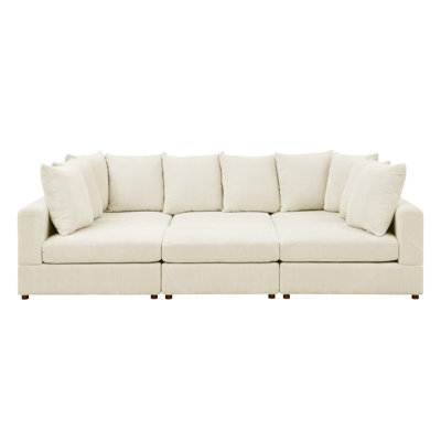 Cream - Colored Modular 6 Piece Corduroy Sectional, Ideal For Open Areas, Plastic Legs, Seats, 352 Lb Weight Sectional With Cozy Upholstery, Modern Look, Low Profile 75 In Product Depth, 116.5 Width