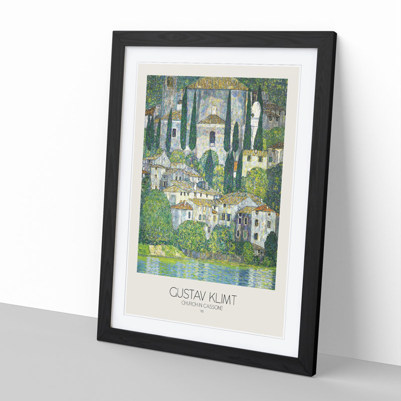 Church in Cassone with Border by Gustav Klimt - Picture Frame Graphic Art Print on MDF, Black Framed, 65cm H x 48cm W x 2cm D
