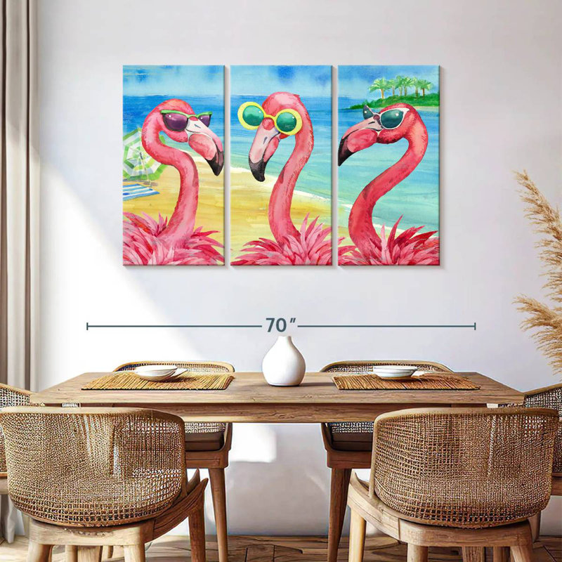 Flamant, copines, horizontal, H 36 po x l 57 po