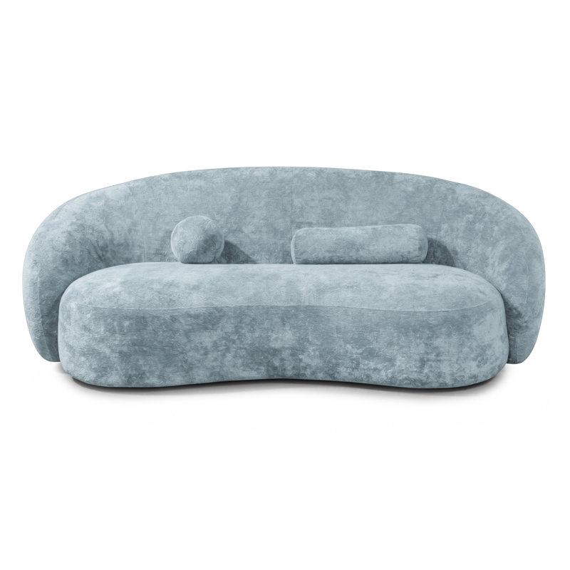 Canapé en chenille à profil bas de 85 pouces avec coussins Millie, Bleu poudre