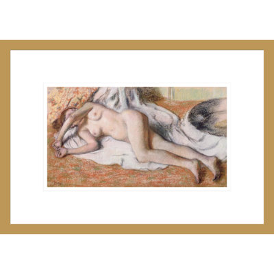«After the Bath or Inclining Nude» par Edgar Degas, impression giclée encadrée