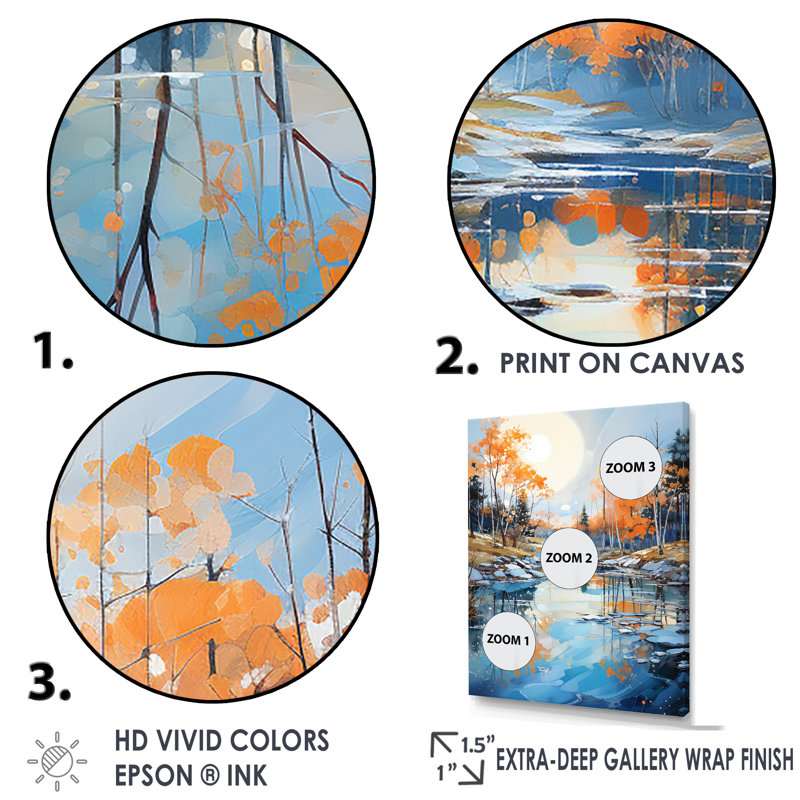 Décoration murale Lakeside Fall Foliage Serenity - Lacs et rivières, Cadre flottant blanc, 32" H x 24" W