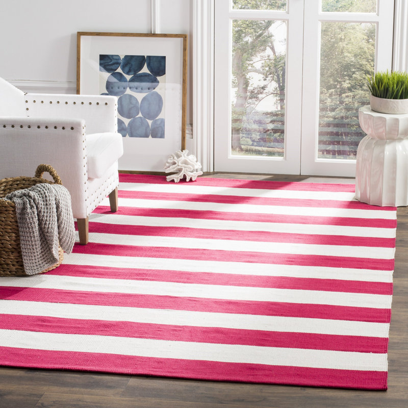 Tapis rouge / blanc en coton tissé à la main Brookvale, Rectangle 6 pi x 9 pi