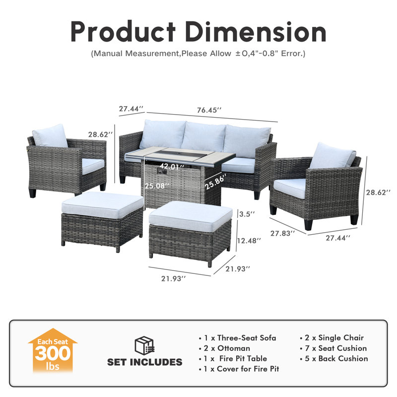 Allcot Rattan Sectional Seating Group with Cushions, Light Gray