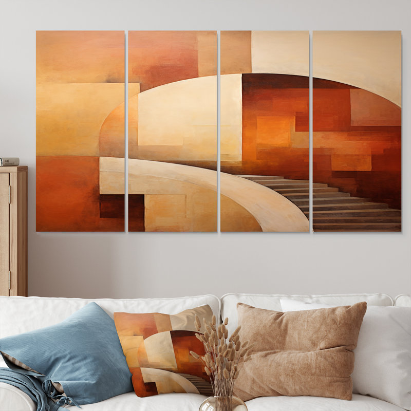 "Escalier vers l'autre côté", art mural abstrait sur toile, 4 pièces, H 32 po x l 64 po