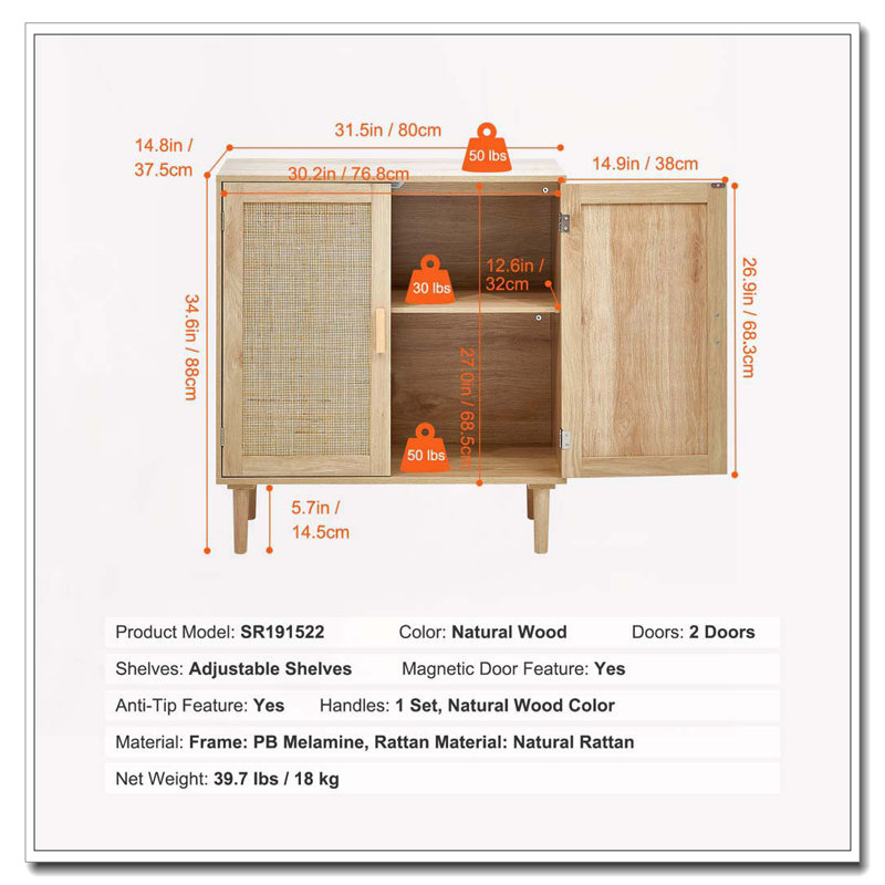 Armoire en rotin, armoire de rangement en rotin