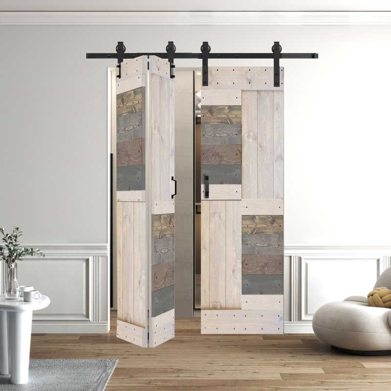 Porte pliante en bois massif en forme de S avec quincaillerie nécessaire, 60 po x 84 po, Multi-texturé