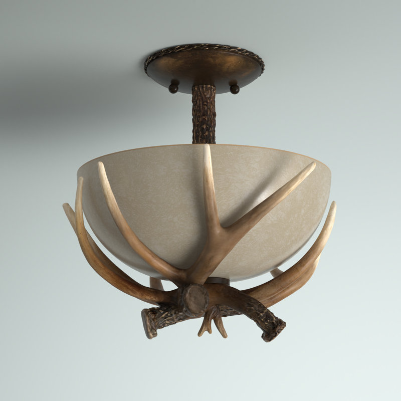 Crotts Semi Flush Mount Light Fixture Rustic Antler Design, 11" H x 12" W