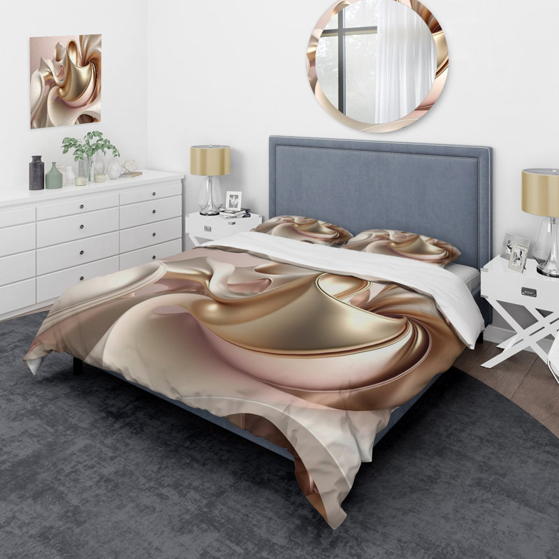 Ensemble de housse de couette subtile sophistiquée rose et or II, Housse de couette simple + 1 taie décorative stan