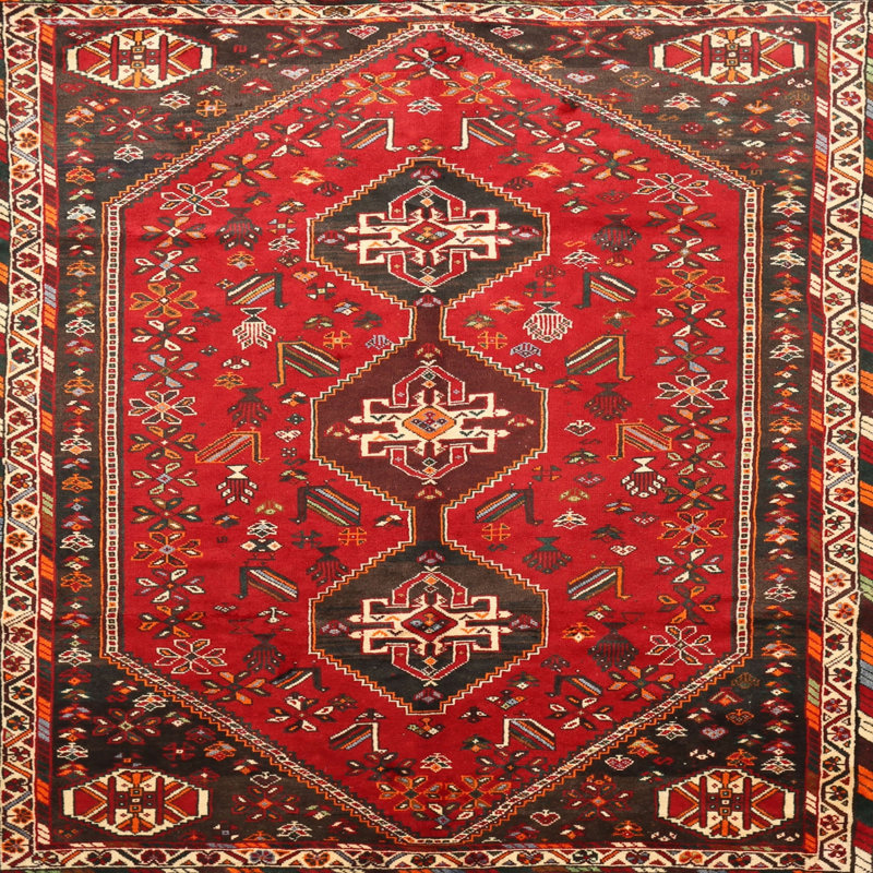Tapis traditionnel rouge / noir Adelphia, Carré 7 pi