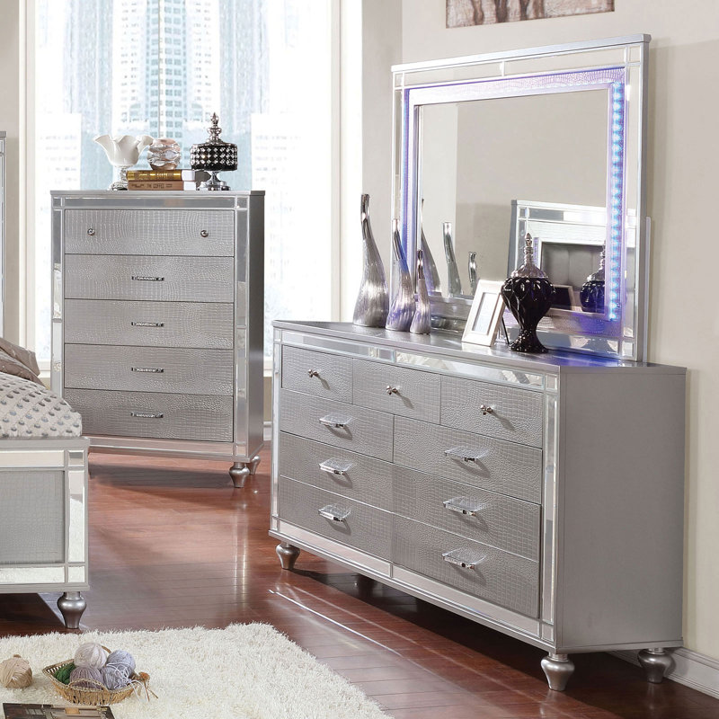 Commode double 9 tiroirs Rothwell, Argent