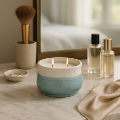  Modern Ceramic Scented Candle for Bookshelf Decor - Decorative Two Tone Candle for Living Room, Bedroom, and Coffee Table Decor - 6"