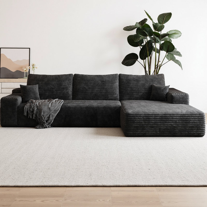 Boneless 107" Cloud L-Shape Sectional Sofa Plush Corduroy Fabric Modular Couch with Right Chaise, Deep Seat Upholstered Sofa for Living Room & Bedroom, No Assembly Required