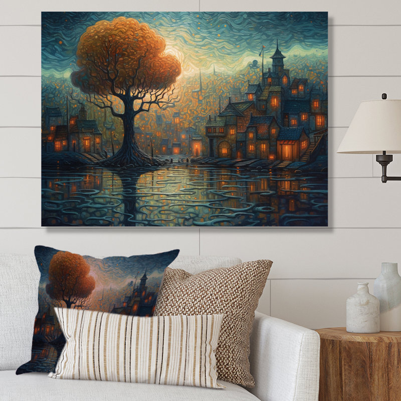 Rontavia " Blue And Orange Electrifying Skylines II ", 24" H x 32" W x 1" D, Wrapped Canvas