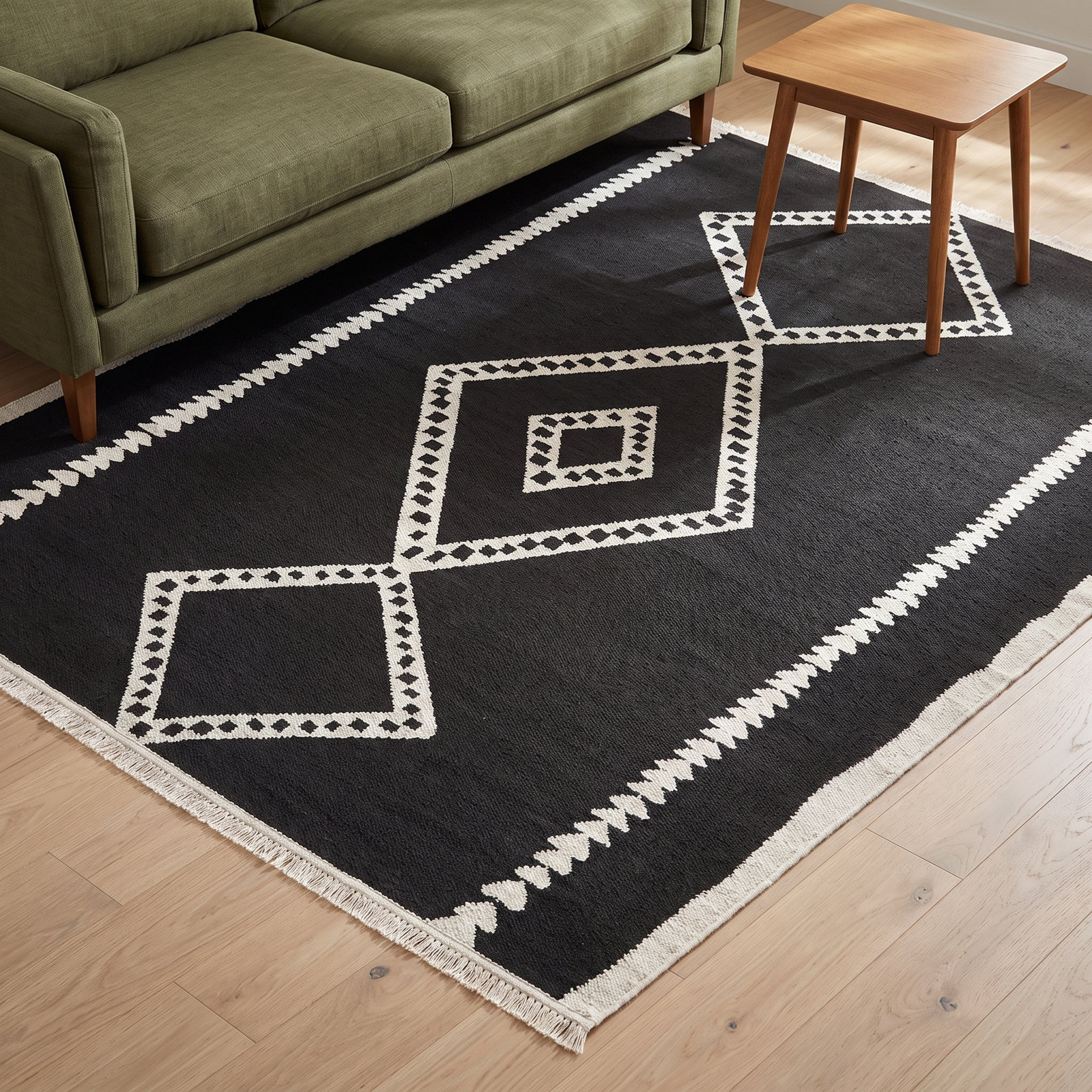 Lange Black White Southwestern Rug, Rectangle 7'6" x 9'6"