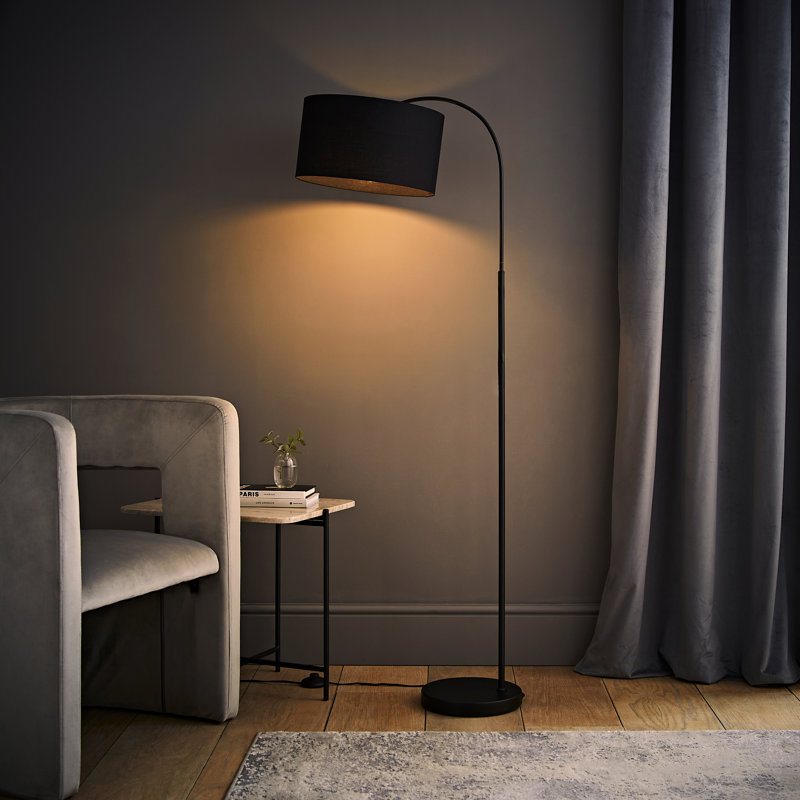 Domani 143cm Black Arched Floor Lamp, Black