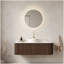 Meuble-lavabo de salle de bain 48 po Dina, meuble-lavabo rayé à bords arrondis avec 2 tiroirs, lavabo rond en céramique blanc et plateau en pierre frittée blanc de Carrare, pré-assemblé, couleur grain de bois noyer foncé