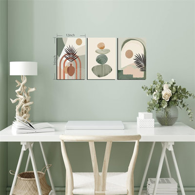Ensemble de 3 pièces d'art mural bohème géométrique sur toile, motif tribal bohémien, décor abstrait Mid-Century moderne pour salon chambre à coucher - toile roulée 16 x 24 po 3 pièces