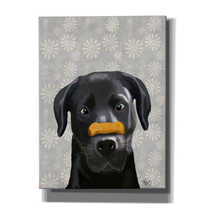 «Black Labrador With Bone on Nose» par Fab Funky, art mural sur toile, H 54 po x l 40 po x P 1,5 po