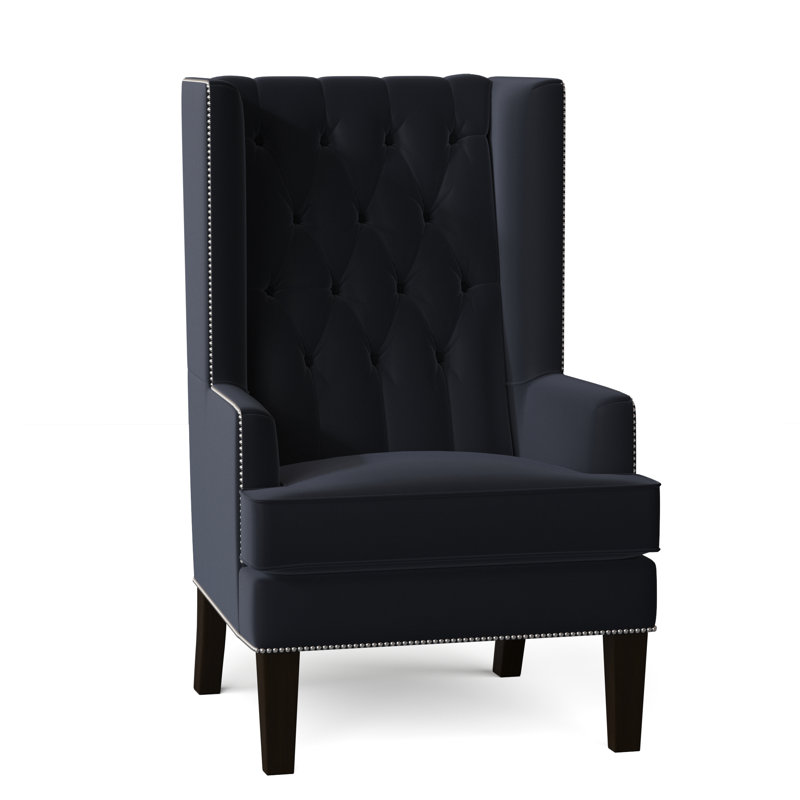 Searle Upholstered Wingback Chair, Klein Midnight Basketweave, Natural