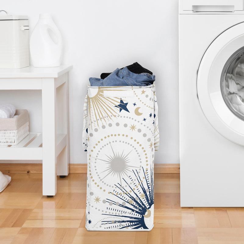 Celestial Navy Blue and Gold Foldable Laundry Hamper with Handles by Sweet Jojo Designs