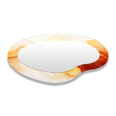 Nuage jaune et orange - Grand miroir mural abstrait moderne