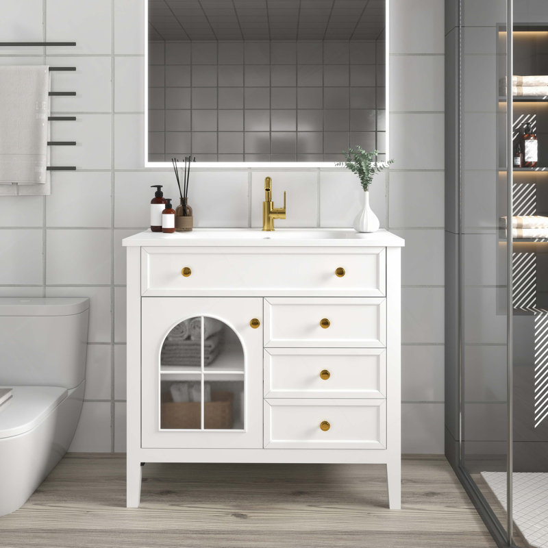 Meuble-lavabo de salle de bain 35,6 po Mid-Century, Blanc