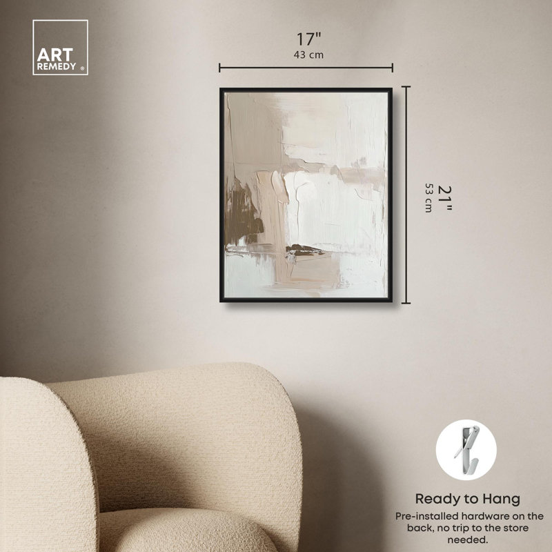 Toile pâle texturée «Silence I Neutral Boho» par Art Remedy, H 21 po x l 17 po, Cadre flottant noir