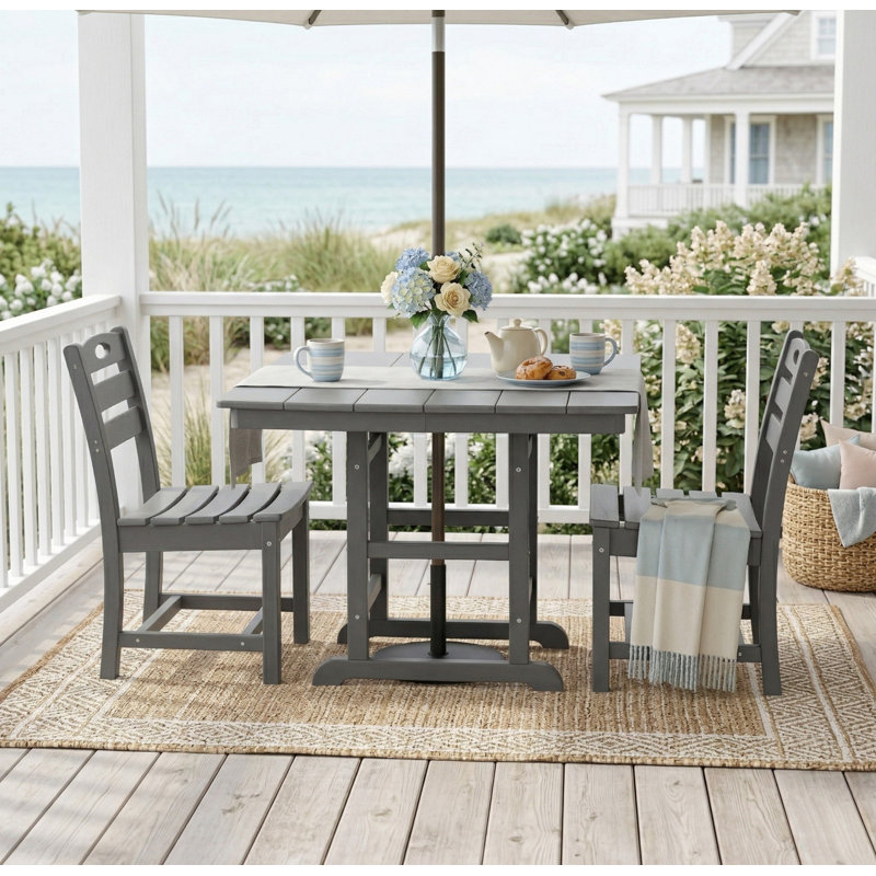 Gray HDPE Outdoor Patio Dining Set, 37.8 in. Square Table with 2 Chairs, All-Weather 3-Piece Bistro Set