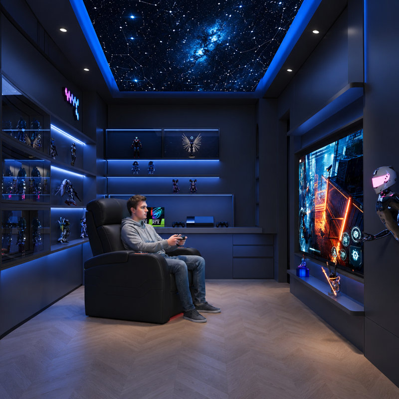 Fauteuil de cinéma maison Mizpah Dual Power en cuir véritable, inclinable électriquement, avec éclairage d'ambiance DEL 7 couleurs et confort zéro gravité