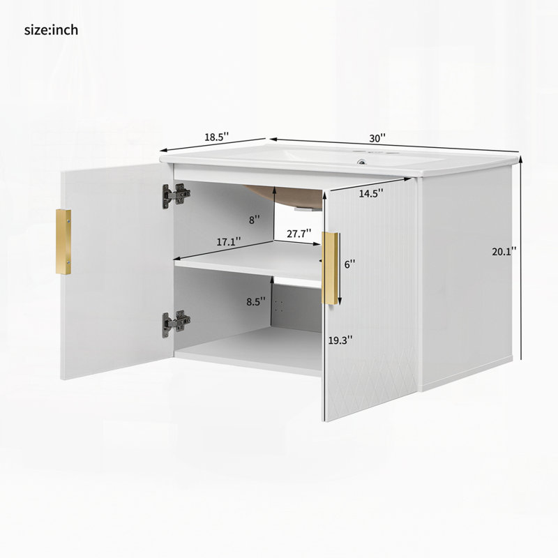 Meuble-lavabo 30 po avec lavabo en céramique, White