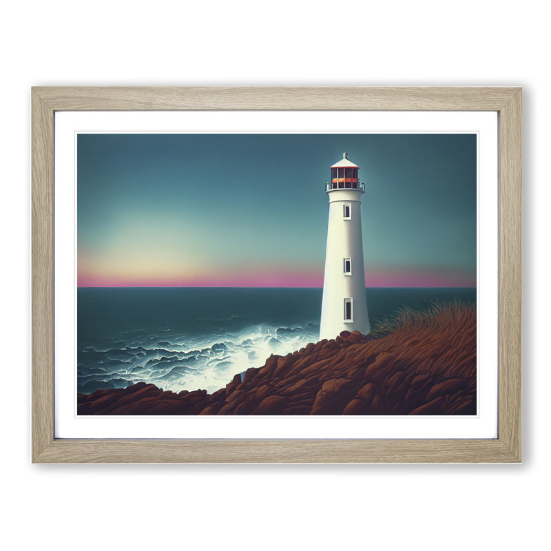Classic Lighthouse Sunrise - Framed Print, 34cm H x 46cm W x 2cm D, Oak